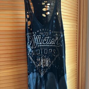 Affliction Black Distressed Graphic Tank Top